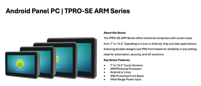 Komputery panelowe z Androidem | Seria TPRO-SE ARM